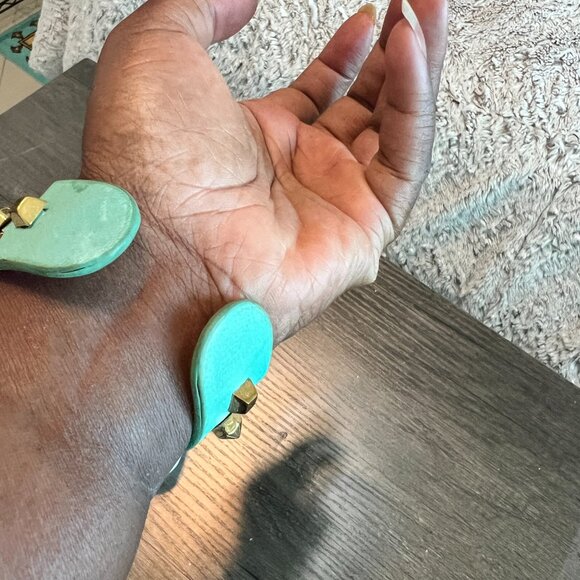 Vince Camuto Turquoise Suede Studded Cuff Bracelet – Gold-Tone Hardware - Picture 5 of 6